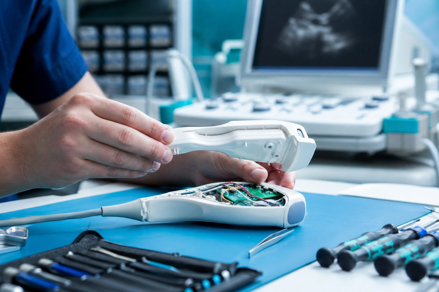 Reparo do case de transdutor de ultrassom com novo selamento